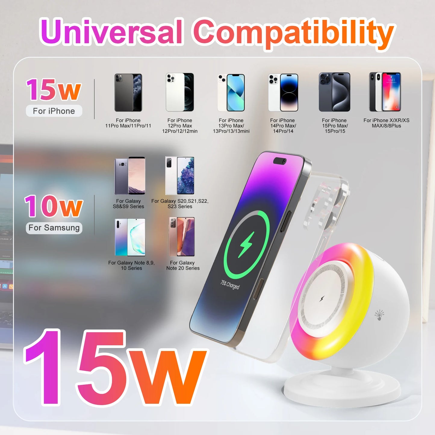 Magnetic Wireless Charger Stand 15W 4 in 1 Light Bluetooth Speaker RGB Colors Fast Charging For Magsafe iPhone 17 16 15  Pro Max