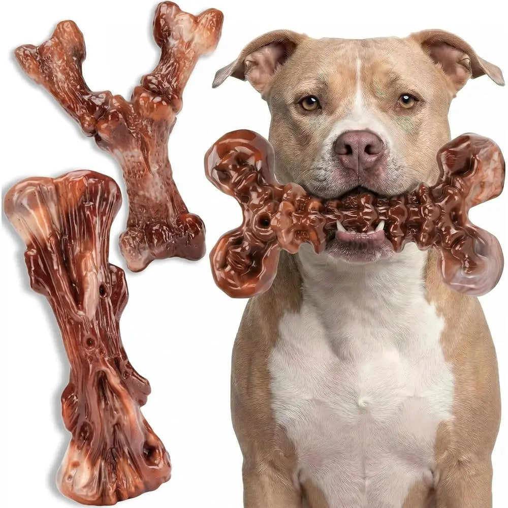 3-Pack Indestructible Dog Chew Toys or Aggressive Chewers: Bacon Flavored Rock-Hard Solid Nylon, Tough Dog Bones for Medium/Larg