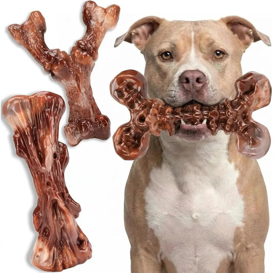 3-Pack Indestructible Dog Chew Toys or Aggressive Chewers: Bacon Flavored Rock-Hard Solid Nylon, Tough Dog Bones for Medium/Larg