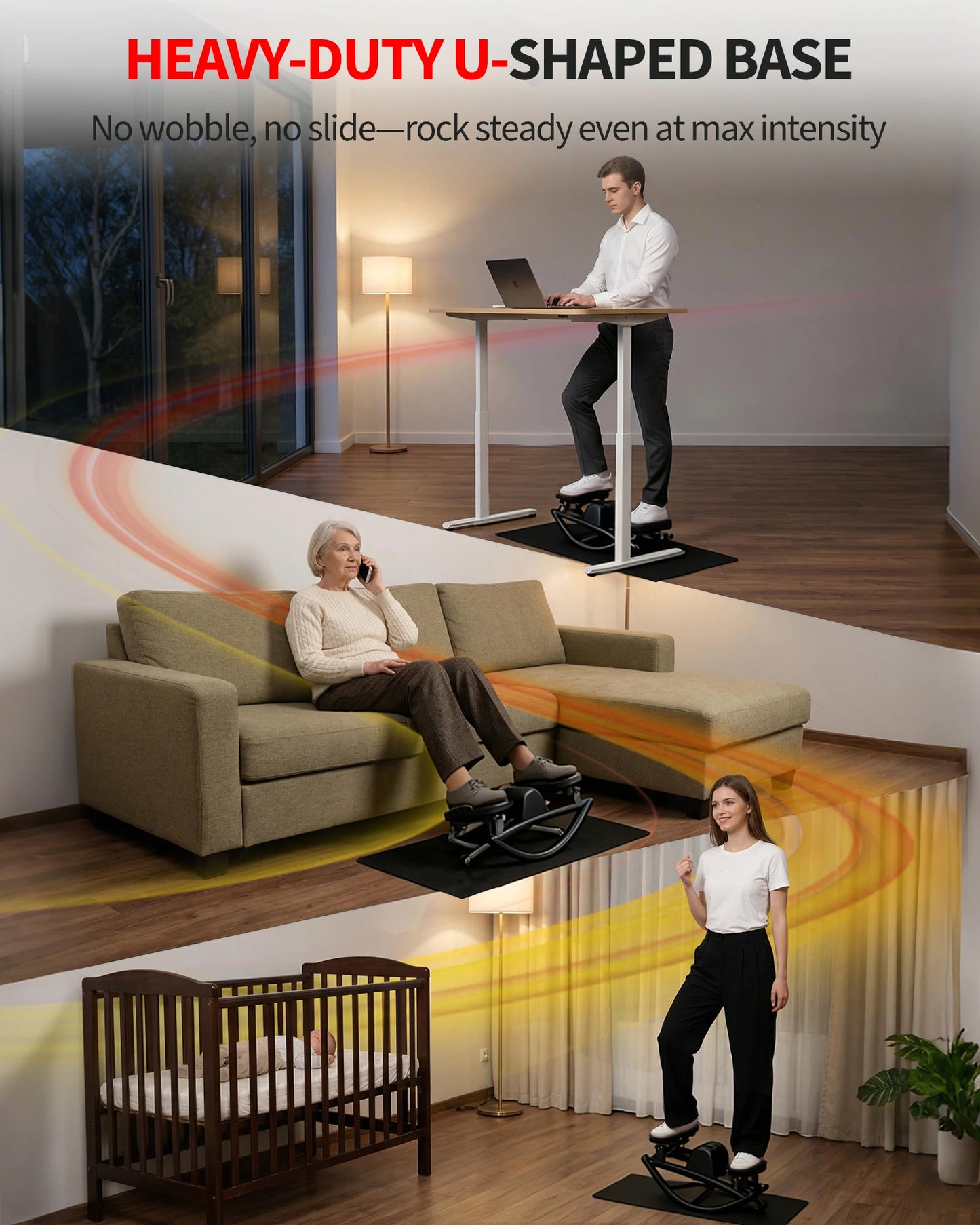 Mini Stair Stepper For Home Workout 350LBS Heavy Duty 3D Rock Stepper With Resistance Bands LCD Monitor Non-Slip Mat Full Body