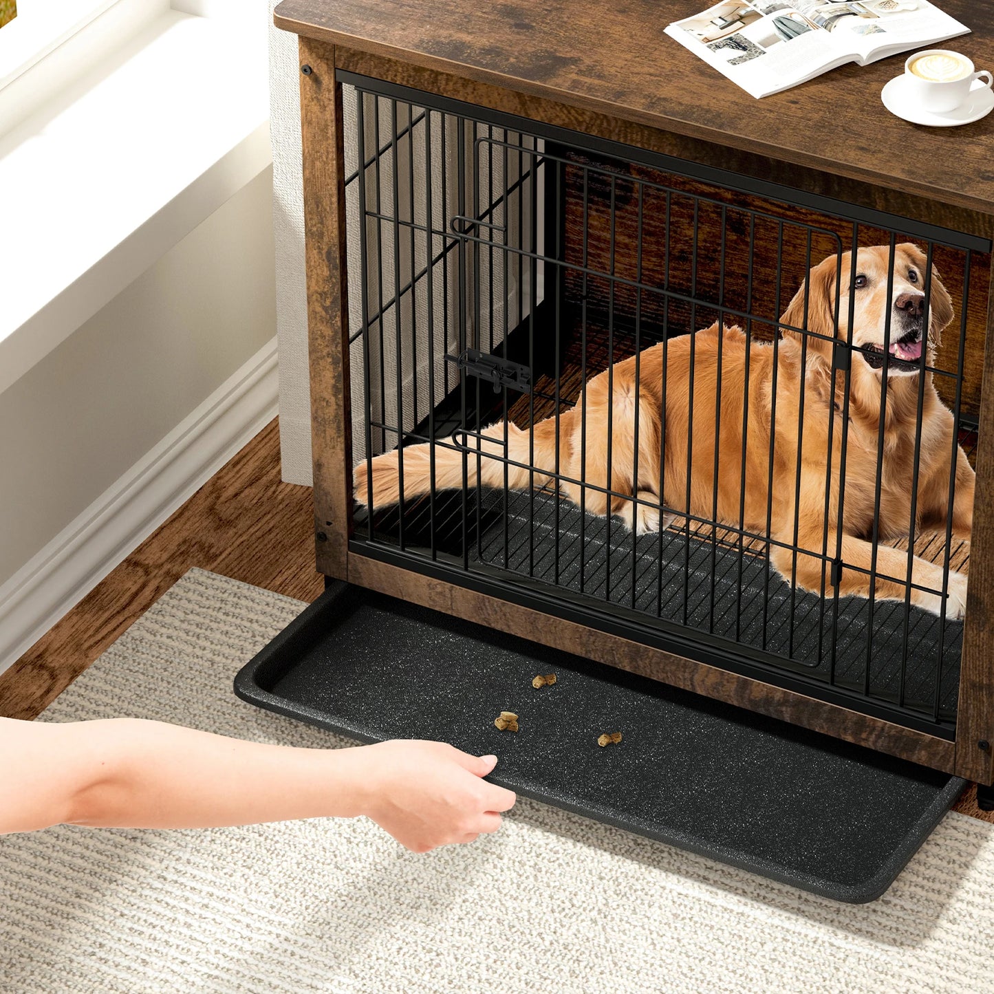 Modern Furniture Dog Cage,Pet Crate End Table,Indoor Wooden Kennel with Double Doors & Removable Tray for Small/Medium Dogs