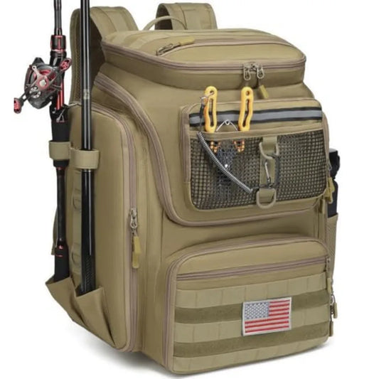 Fishing Backpack 45L with Rod Holders, Water-Resistant Tackle Backpack for Fishermen, Large Capacity Fishing Gear Bag for Trave