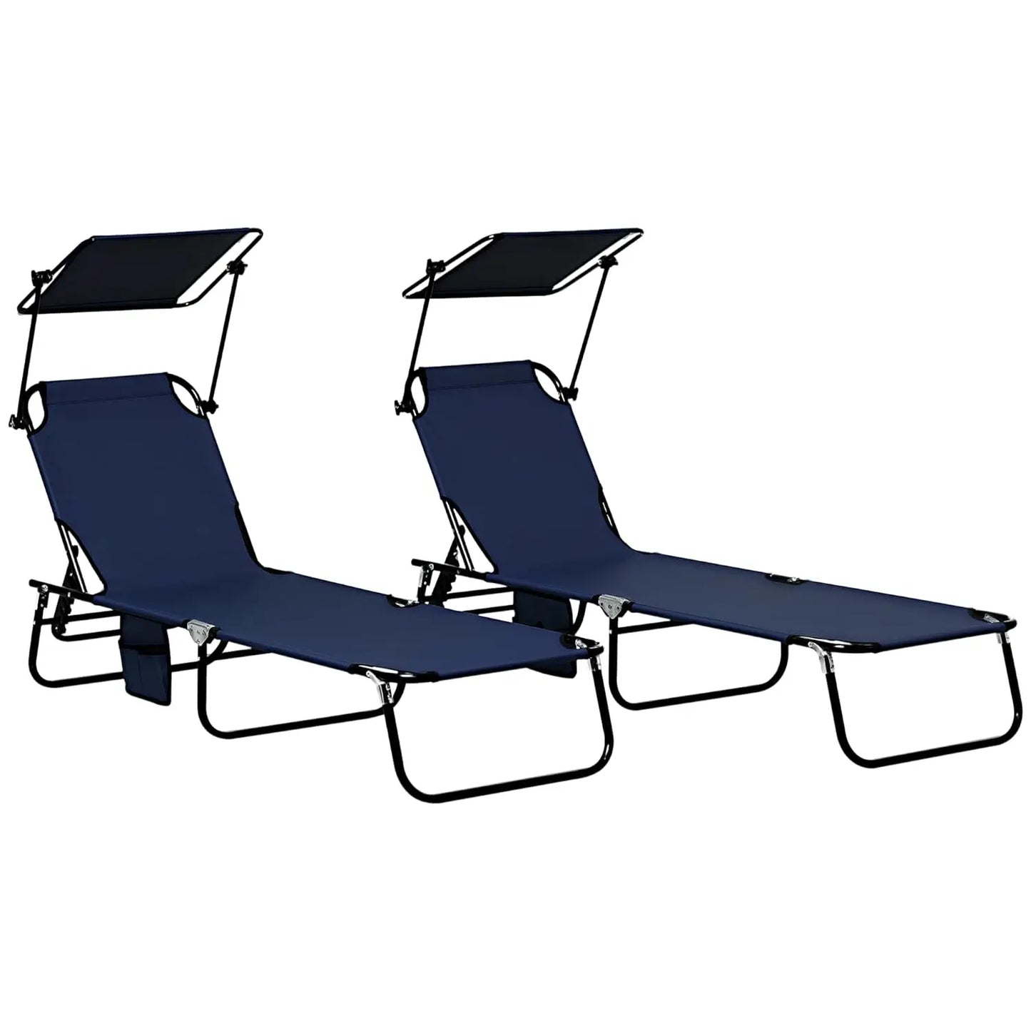 Folding Chaise Lounge Pool Lounge Chairs Set of 2, Outdoor Sun Tanning Chairs with Canopy Shade, Reclining Back, Customized