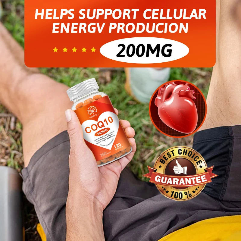 120PCS Ultra High Absorption COQ10 Coenzyme Q10 Capsule for Cardiovascular &  Heart Health Provides Energy Gluten Free