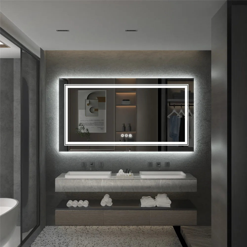 LUVODI Large Full-Length Mirror for Bathroom Double Sink Dressing Salon with 3-Color Lights Adjustable Illumination Makeup Mirror