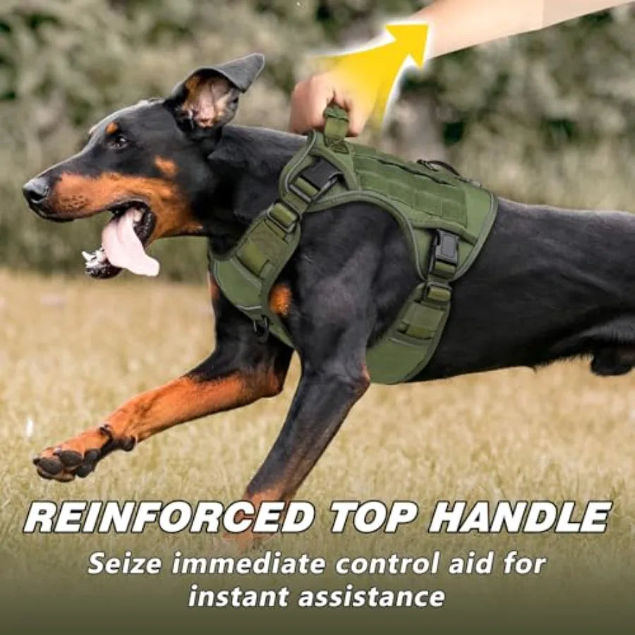 Tactical Dog Harness for Large Dogs, Heavy Duty No Pull Dog Harness with Handle, Adjustable Reflective, Green Military K9 Style