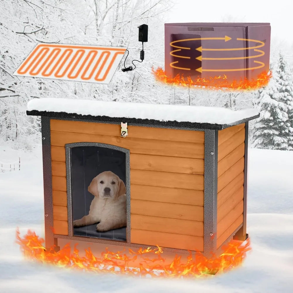 Outdoor Heated Dog House Anti Chew Iron Frame Insulated Shelter