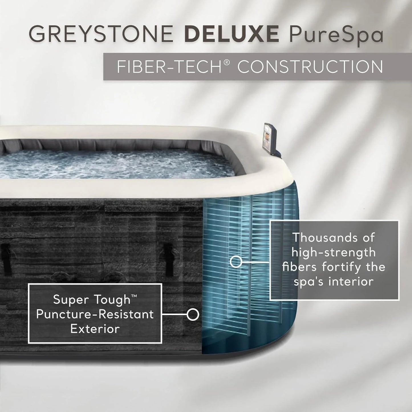 PureSpa Greystone Deluxe 6 Person Square Inflatable Hot Tub, Bubble Massage Spa Set with Energy Efficient Cover, 2, Customized