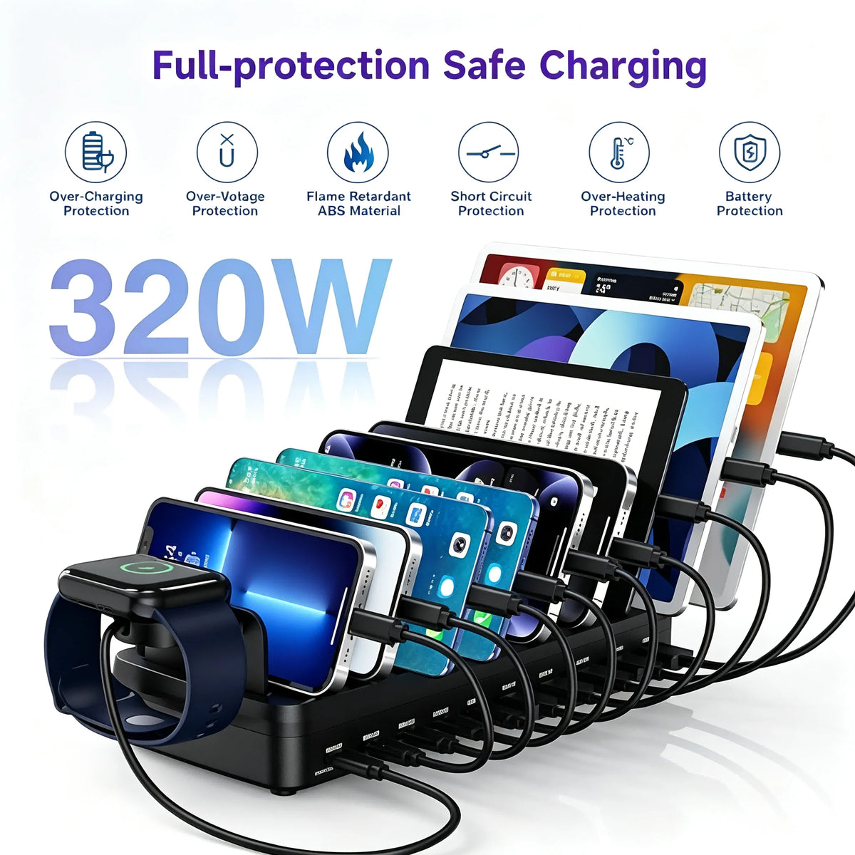 320W Charging Station With Ten Ports for Fast Device Charging