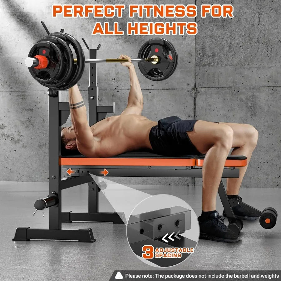 Adjustable Weight Bench with Squat Rack, 770lbs Heavy Duty Bench Press for Home Gym, Multi-Function Flat Incline Workout Bench