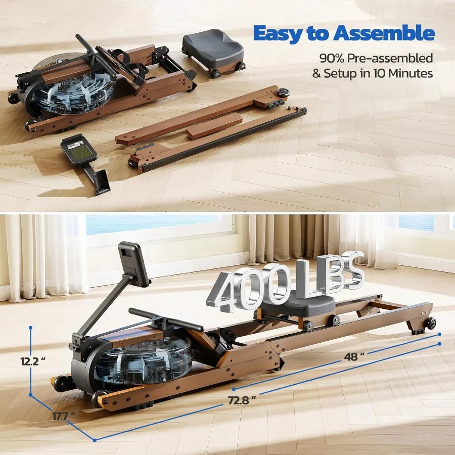 Water Rowing Machines for Home Use, Foldable Row Machine with 400LBS Weight Capacity, Rower Machine with Dedicated LCD Monitor,
