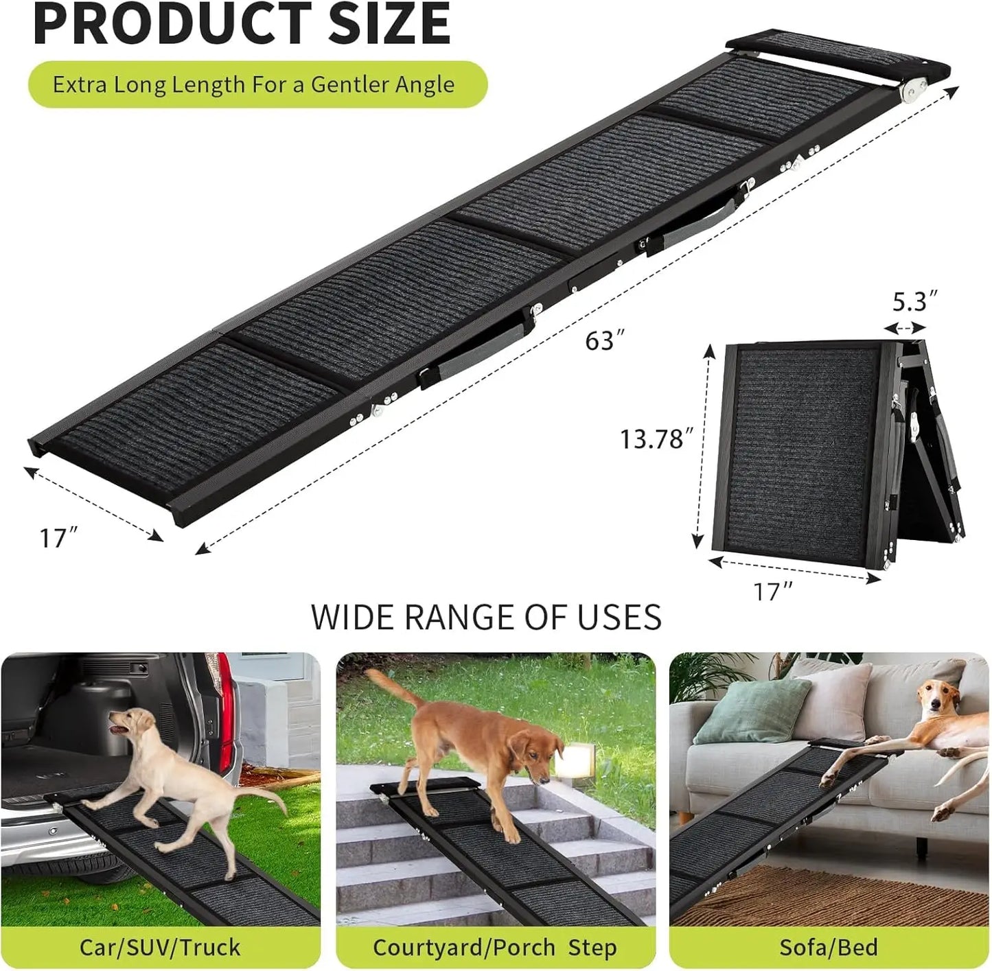 Dog Ramp for Car, Large Folding Pet Stair Ramps for Truck, SUV, Outdoor Dog Car Ramp for Medium & Large Dogs,Portable Pet Steps
