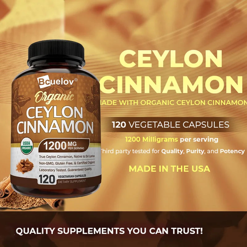 Organic Ceylon Cinnamon Capsules - 1200mg Per Serving - Joints Healthy, Antioxidant Supports