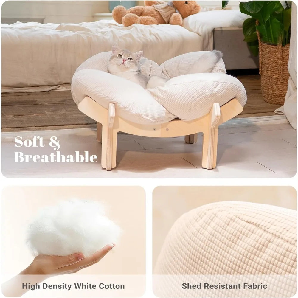 XIUWO Elevated Wooden Cat Bed With Cushion