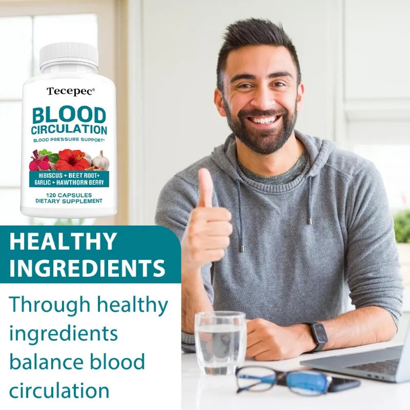 Blood Circulation Capsules - with Hibiscus Extract, Folic Acid and Garlic, Antioxidant, Supports Blood Circulation and Bone Health