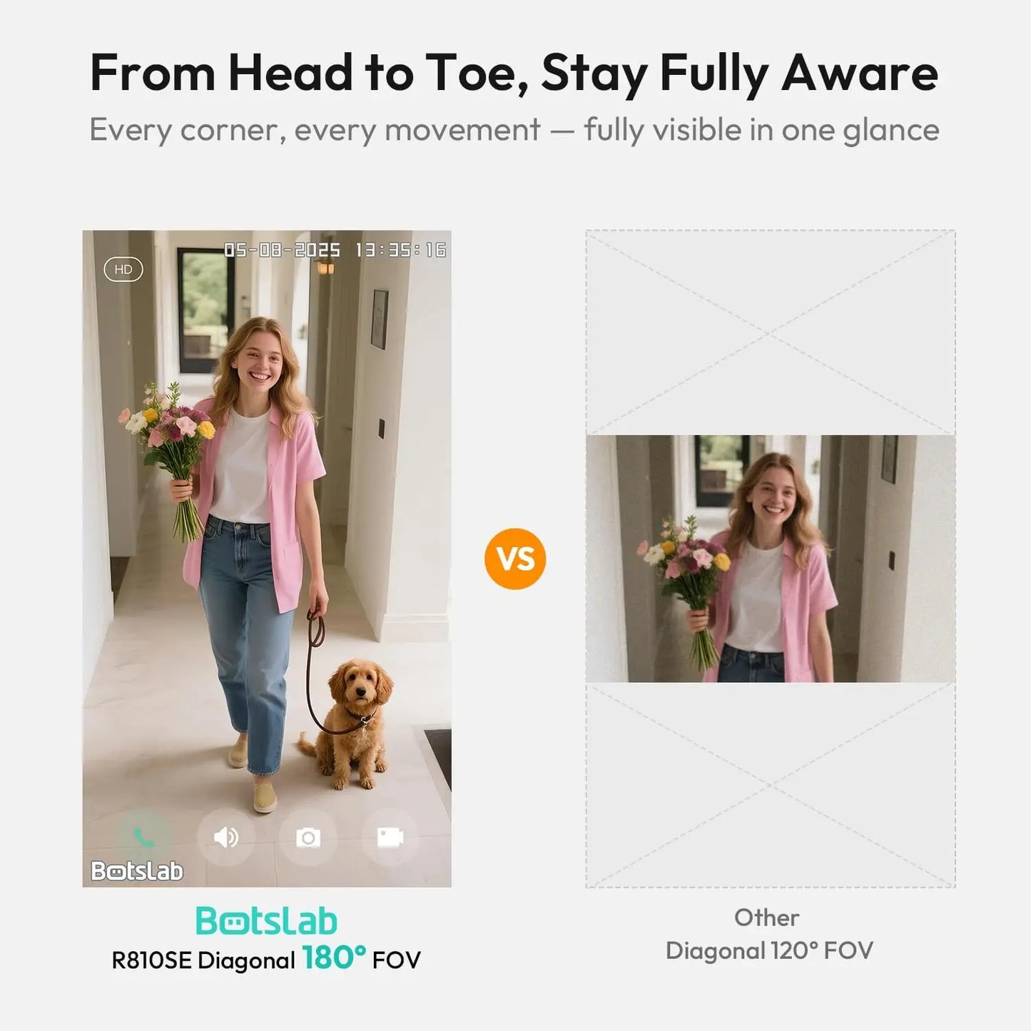 Wireless 2K Video Doorbell with Head-to-Toe View, No Monthly Fee, 2-Way Audio, Human Detection, Long Battery Life