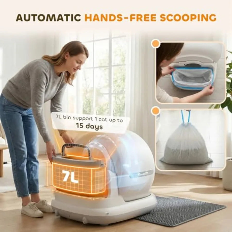 Automatic Litter Box Self Cleaning for Multiple Cats 72L Extra Large App Control 2.4G WiFi Odor Noise Control Safety Sensors De