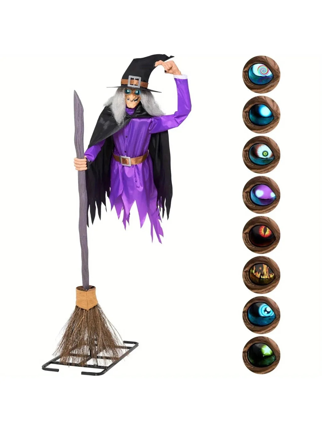 8FT Tall Animated Flying Witch Halloween Decorations Outdoor Floating Witch on Broom Animatronics Hovering Witch Decor with Light Eyes and Spooky Voice, Scary Haunted House Prop for Outside Yard Lawn