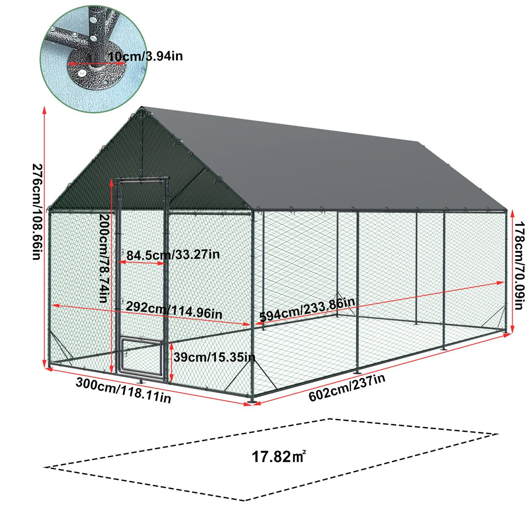 BINGOPAW Large Outdoor Chicken Coop with Metal Turkey Running Cage Duck House Waterproof 600D Oxford Cloth Cover for Backyard