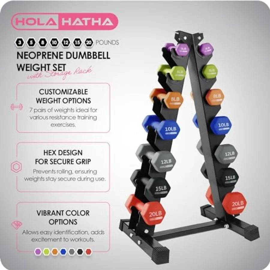 Neoprene Dumbbell Weights Set w/Rack, Home Gym Equipment - Portable Weighted Exercise Dumbbells for Fitness, Training, 146 LB