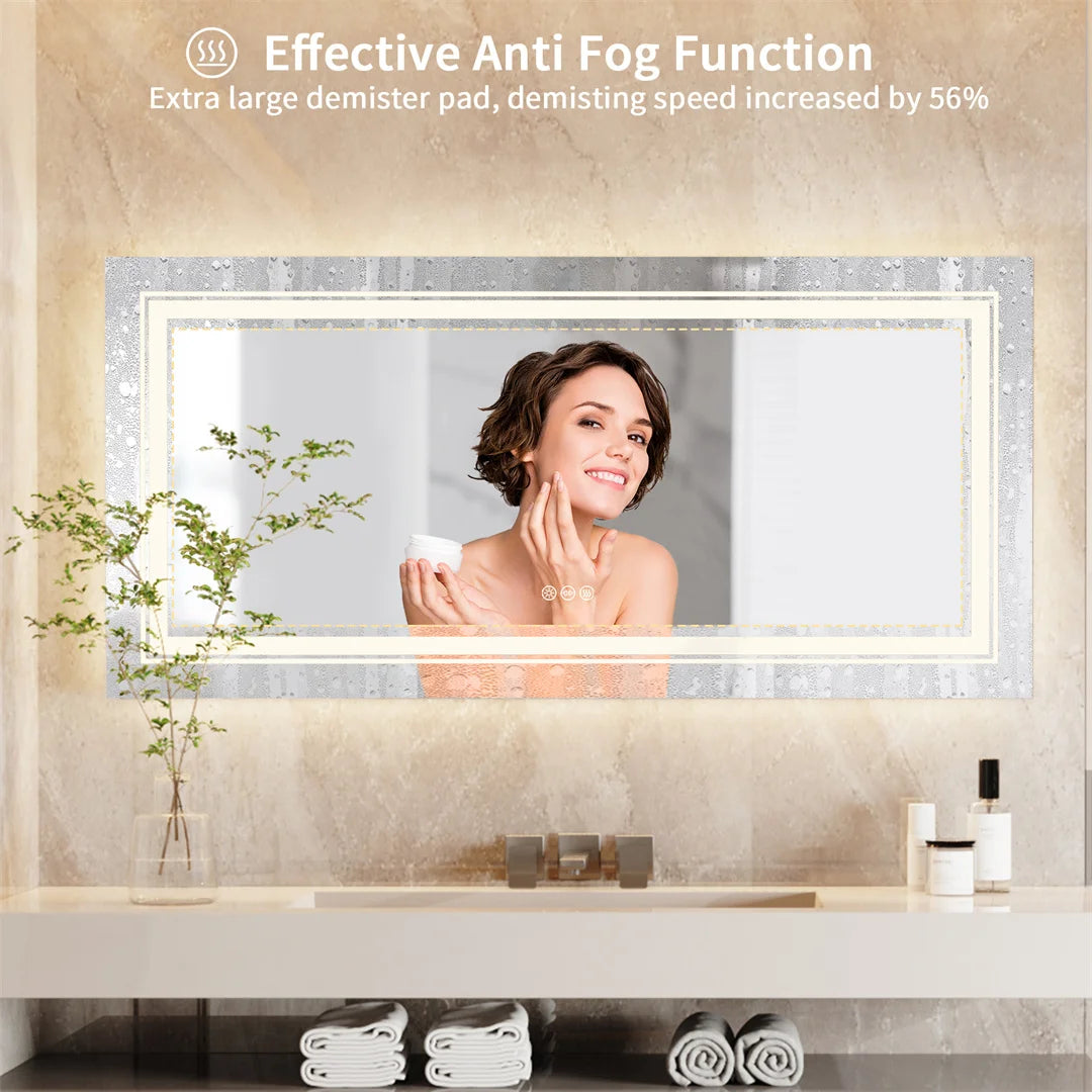 LUVODI Large Full-Length Mirror for Bathroom Double Sink Dressing Salon with 3-Color Lights Adjustable Illumination Makeup Mirror