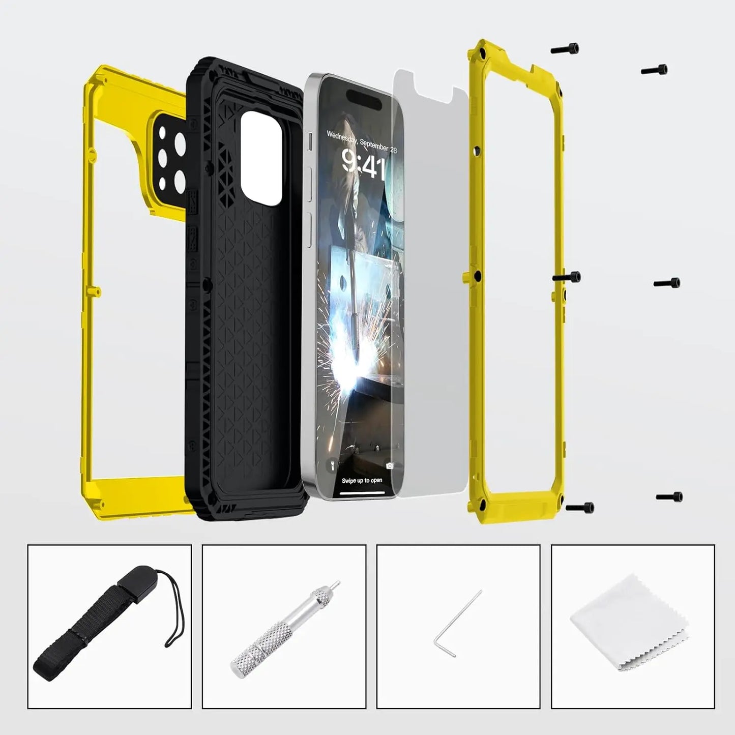 YUKIZOE IP68 Waterproof Rugged Metal Armor Case Screen Protector for iPhone