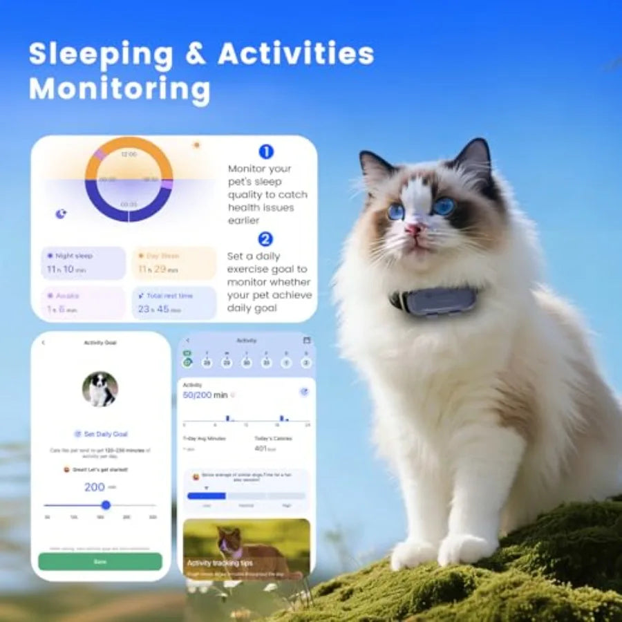Cat Tracker Dog Tracking Device with Real-Time Location Activity Sleeping Monitoring Geo-Fence for All Collars-iOS And