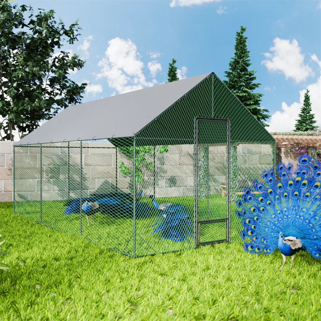 BINGOPAW Large Outdoor Chicken Coop with Metal Turkey Running Cage Duck House Waterproof 600D Oxford Cloth Cover for Backyard