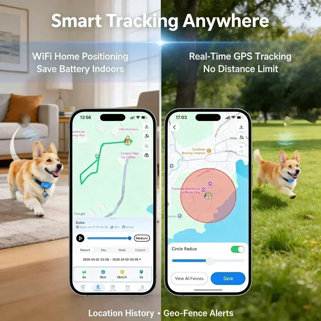 GPS Dog Cat 4G Tracker Built-in SIM with Real-Time Tracking Device, WiFi Home Positioning, IP67 Waterproof, Plan Required