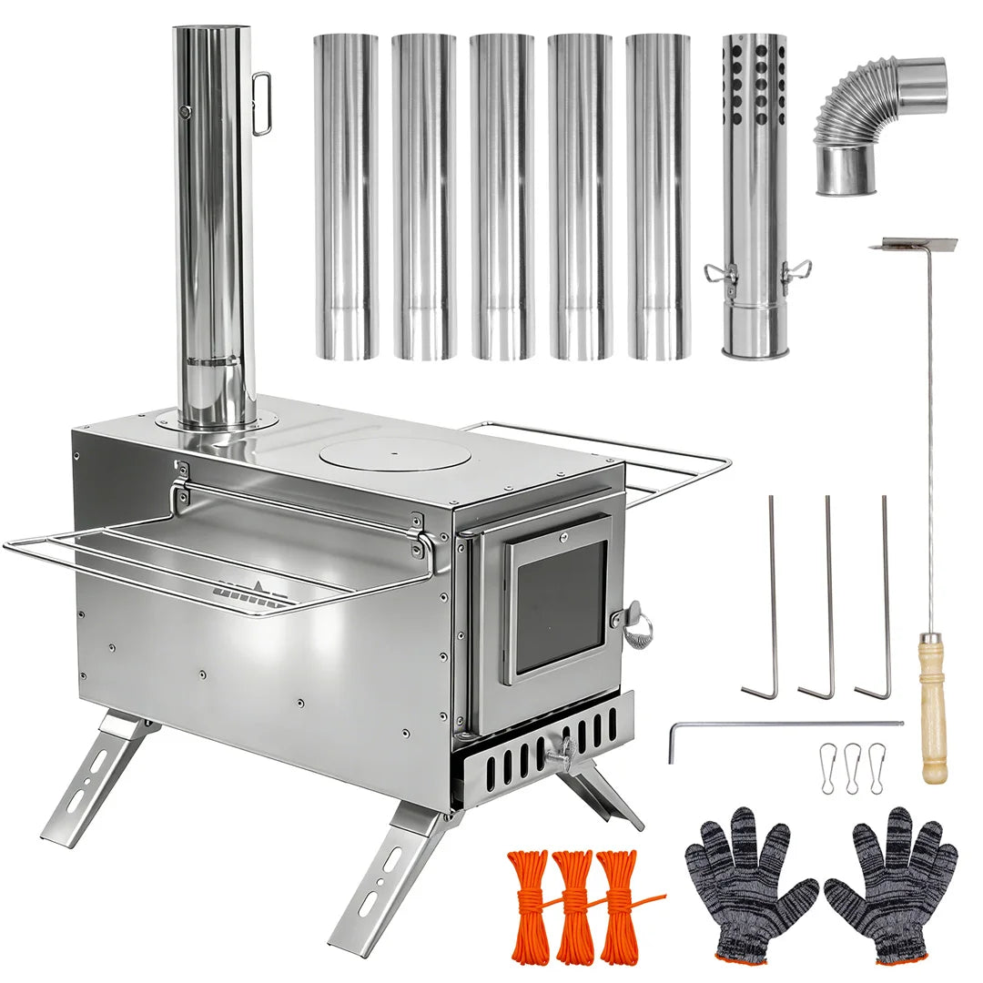 Hot Tent Stove: Stainless Steel Wood Burning Stove Portable Wood Stove w/ Chimney Pipes for Outdoor Heating & Cooking, Hot Tent Stove for Camping
