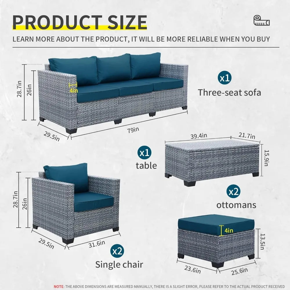 6 Pieces Wicker Patio Furniture Sets Outdoor Conversation Set HDPE Rattan Sectional Sofa Couch with Storage Table, Customized