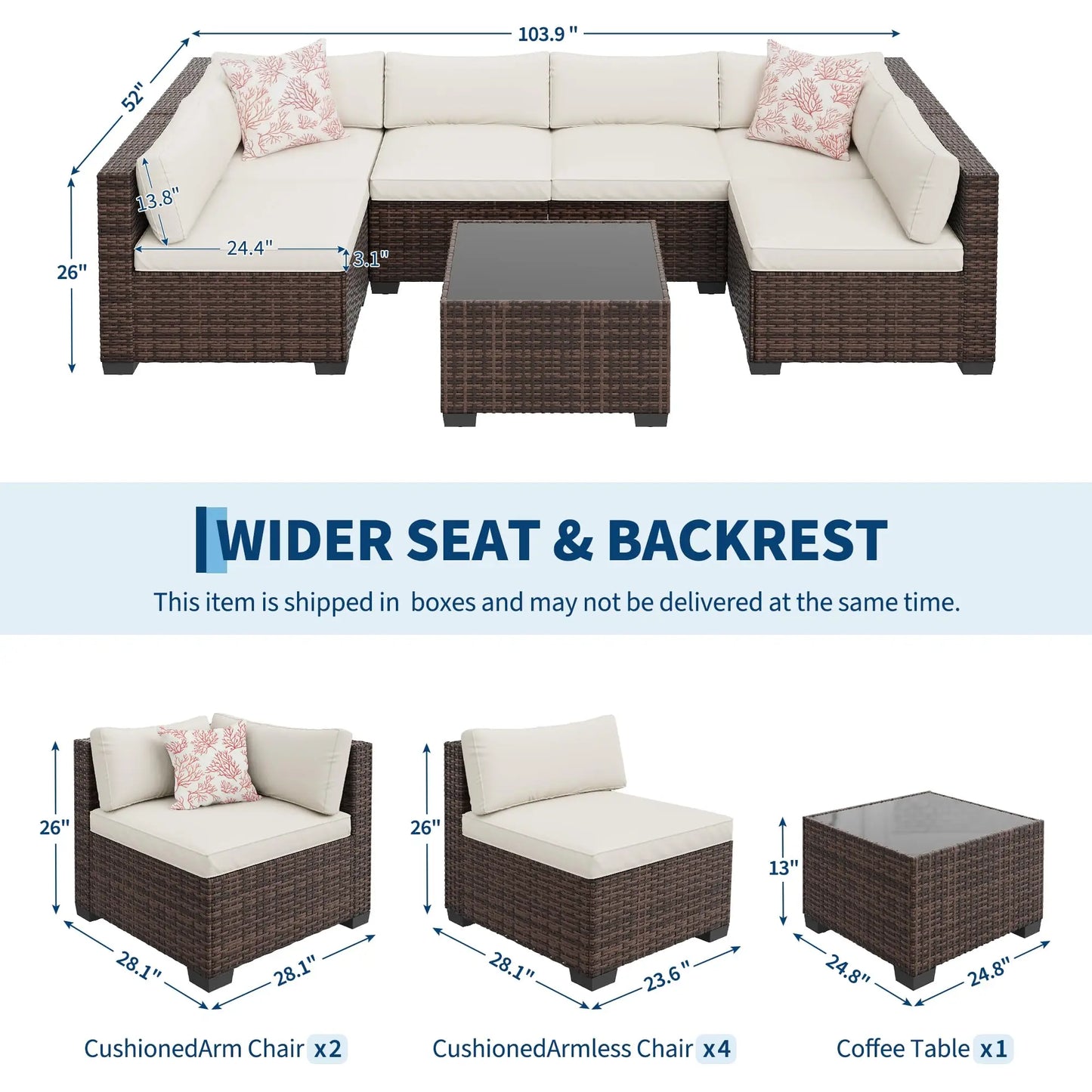 7-Piece Outdoor Patio Furniture Sectional Sofa Set With Ottoman & Storage Table, PE Wicker Conversation Set Poolside Backyard