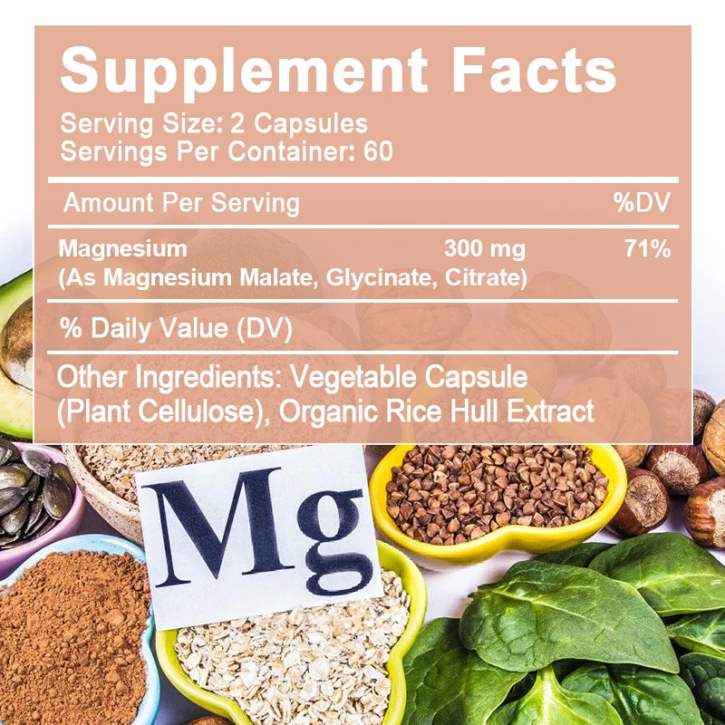 BEWORTHS Magnesium Complex Capsules 300mg Foods Supplements for Muscles, Sleep, Calm, Nervous System & Energy Support