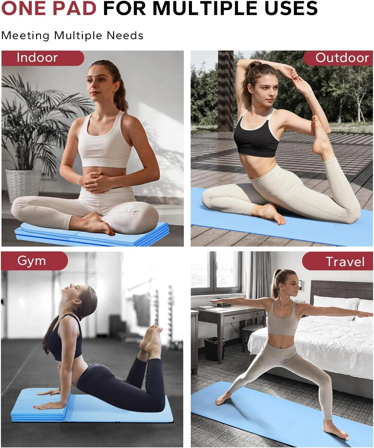 HAPBEAR Foldable Yoga Mat - 72"x24"x0.24" (6mm), Non-Slip TPE Exercise Mat for Home Workout, Yoga, Pilates,Stretching, & Travel, Durable & Eco-Friendly, Includes Carry Bag