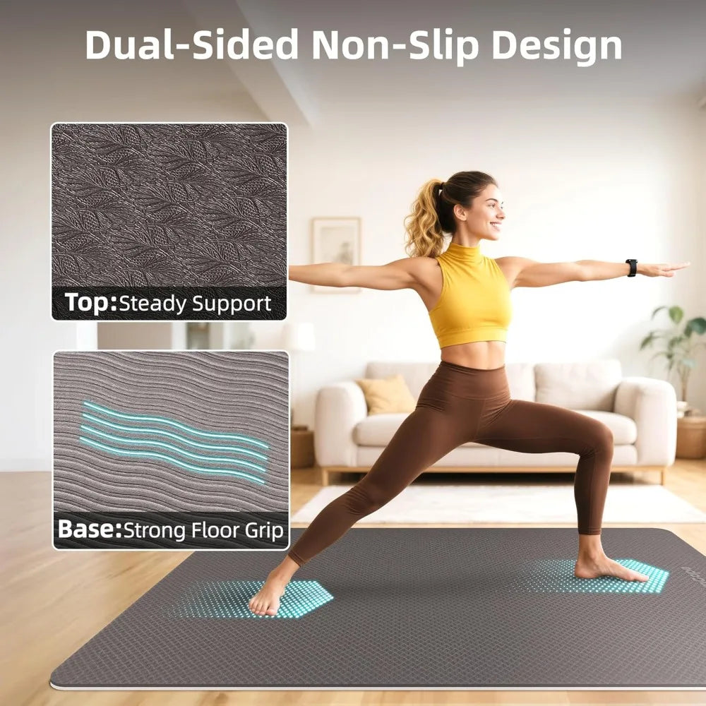 Extra Large Yoga Mat – 72"x48" or 78"x57", 1/4"–1/2" Thick Mat for Women & Men, TPE Non-Slip Pilates Mat for Home Gym