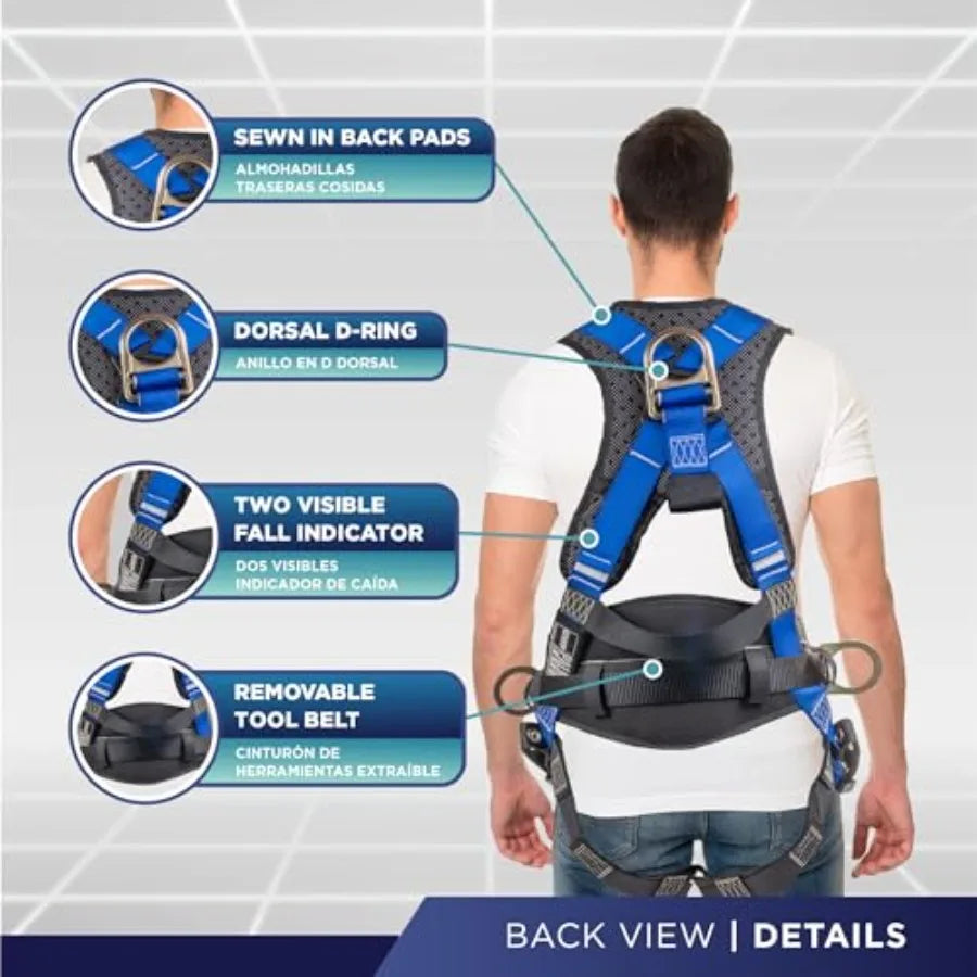 Hammerhead 5pt Safety Harness Back Padded, QCB Chest, Tongue Buckel Legs Straps, Back Side D-Rings