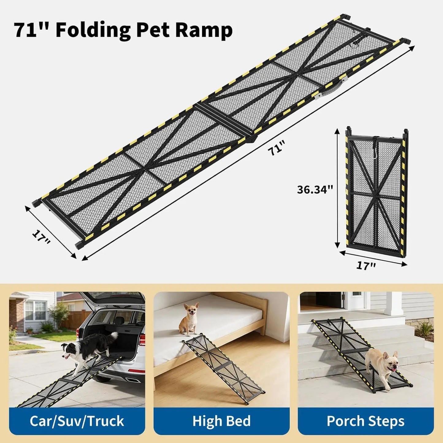 Dog Ramp for Pets - Collapsible & Portable Steel Pet Ramp, Incline Access Ramp for Car SUV/Truck/RV/Bed, Lightweight Ramps with Non-Slip Mesh Up to 300LBS, Black