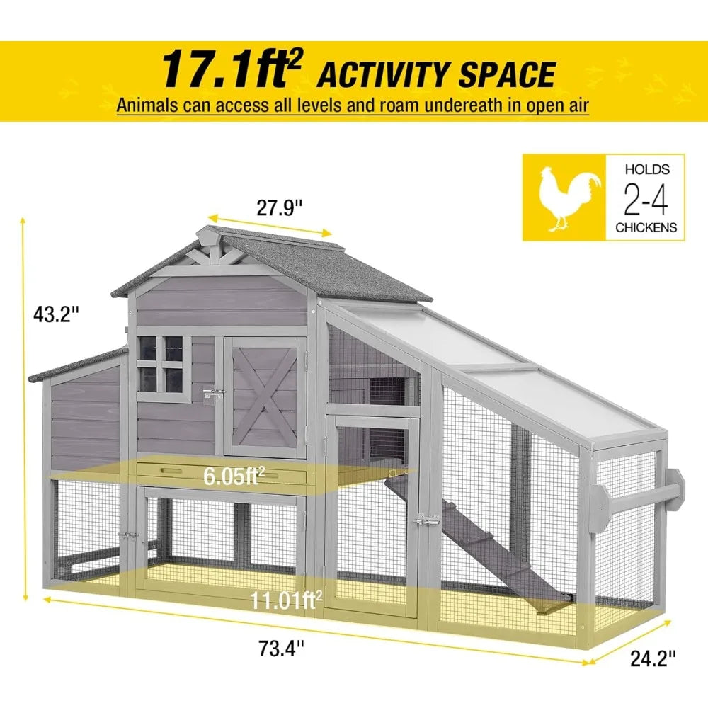 Chicken Coop Mobile Chicken Coop with Large Chicken Coop, Expandable Outdoor Wooden Poultry Cage with Wheels
