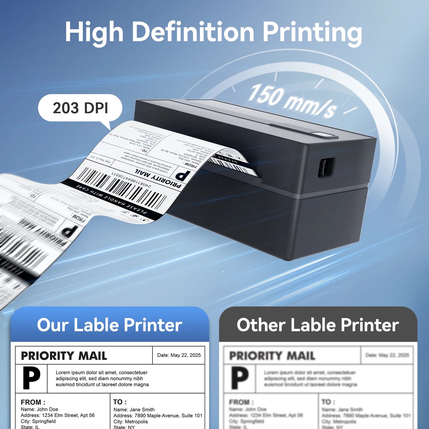 Bluetooth Thermal Printer Wireless High Speed 203DPI Label Printer 4x6 Mobile Printing For Office Work Home School Travel