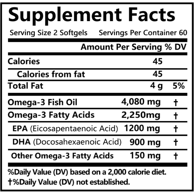 Fish Oil OMEGA-3 for Brain Cognitive Function and Memory, Heart, Joint Health - Rich in DHA and EPA