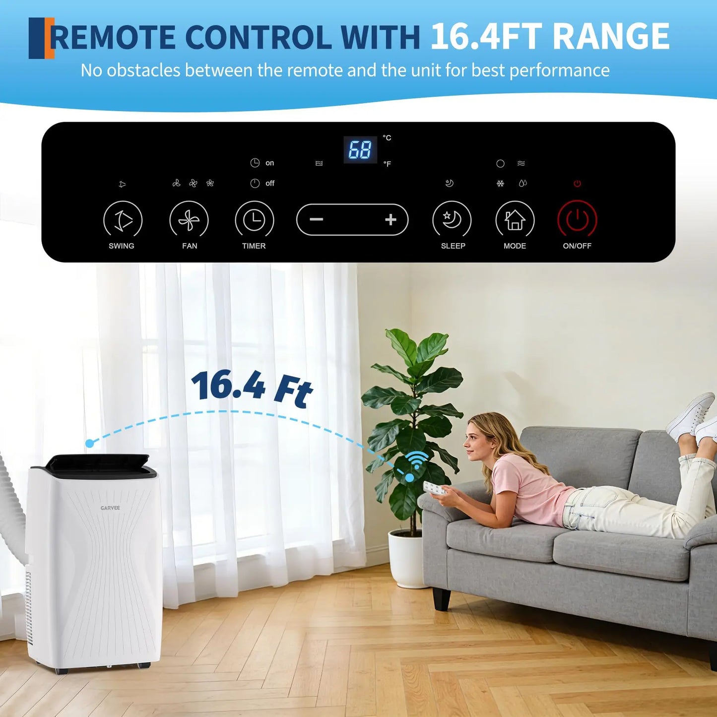 14000 BTU Portable AC Unit For 700 Sq Ft, 3-in-1 Air Conditioner, Fan & Dehumidifier, Remote, Window Kit, LED Panel