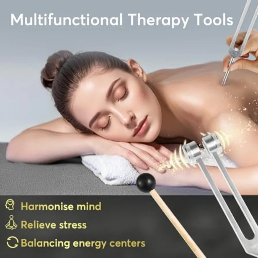 Tuning Forks for Healing Set 128Hz, 256Hz, 512Hz,Weighted Tuning Fork for Sound Therapy/Meditation/Yoga and Chakra with Mallet,