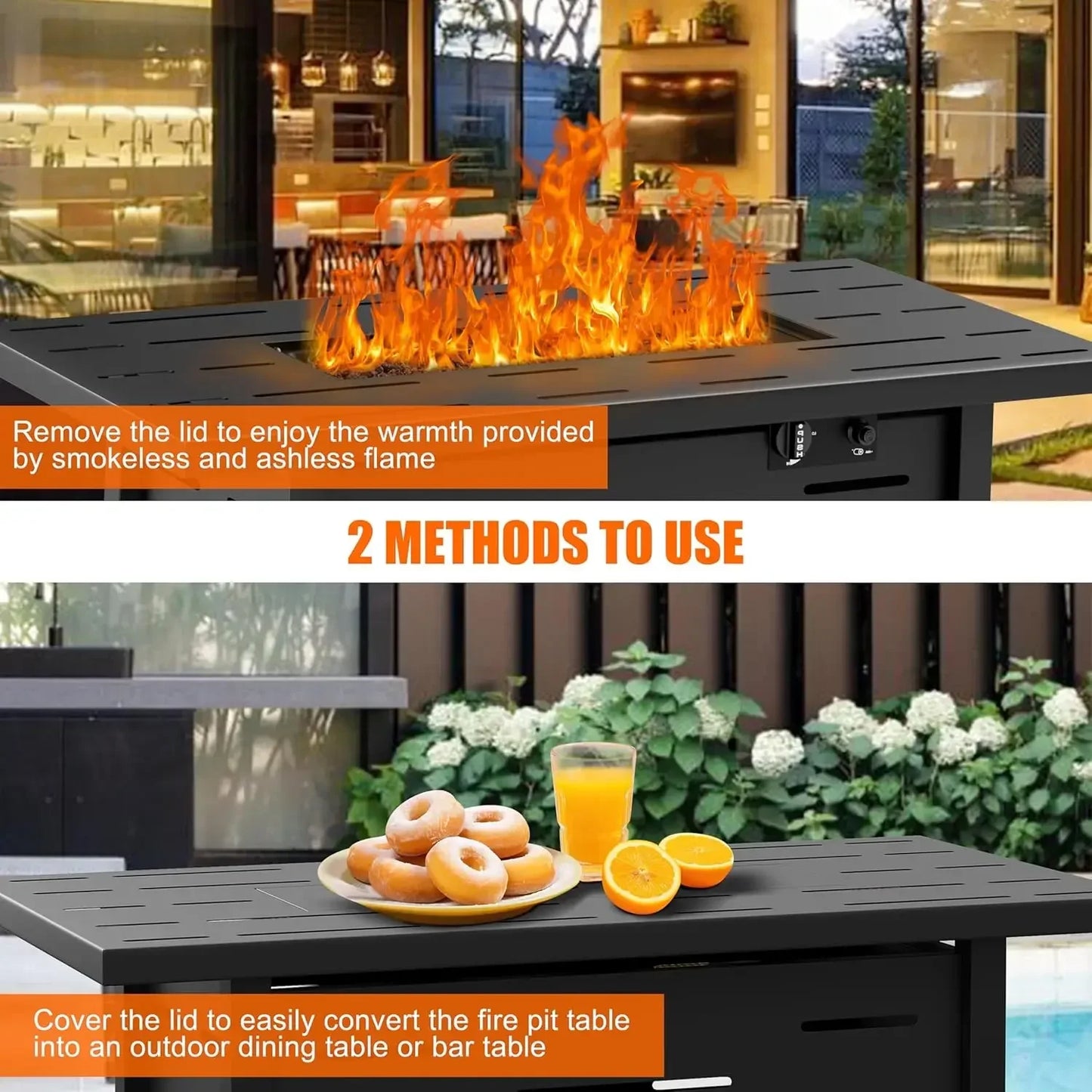Walsunny 43 inch Outdoor Propane Fire Pit 50,000 BTU Gas Fire Pit Table with Lid, Waterproof Cover, Rectangle Gas Firepit Table