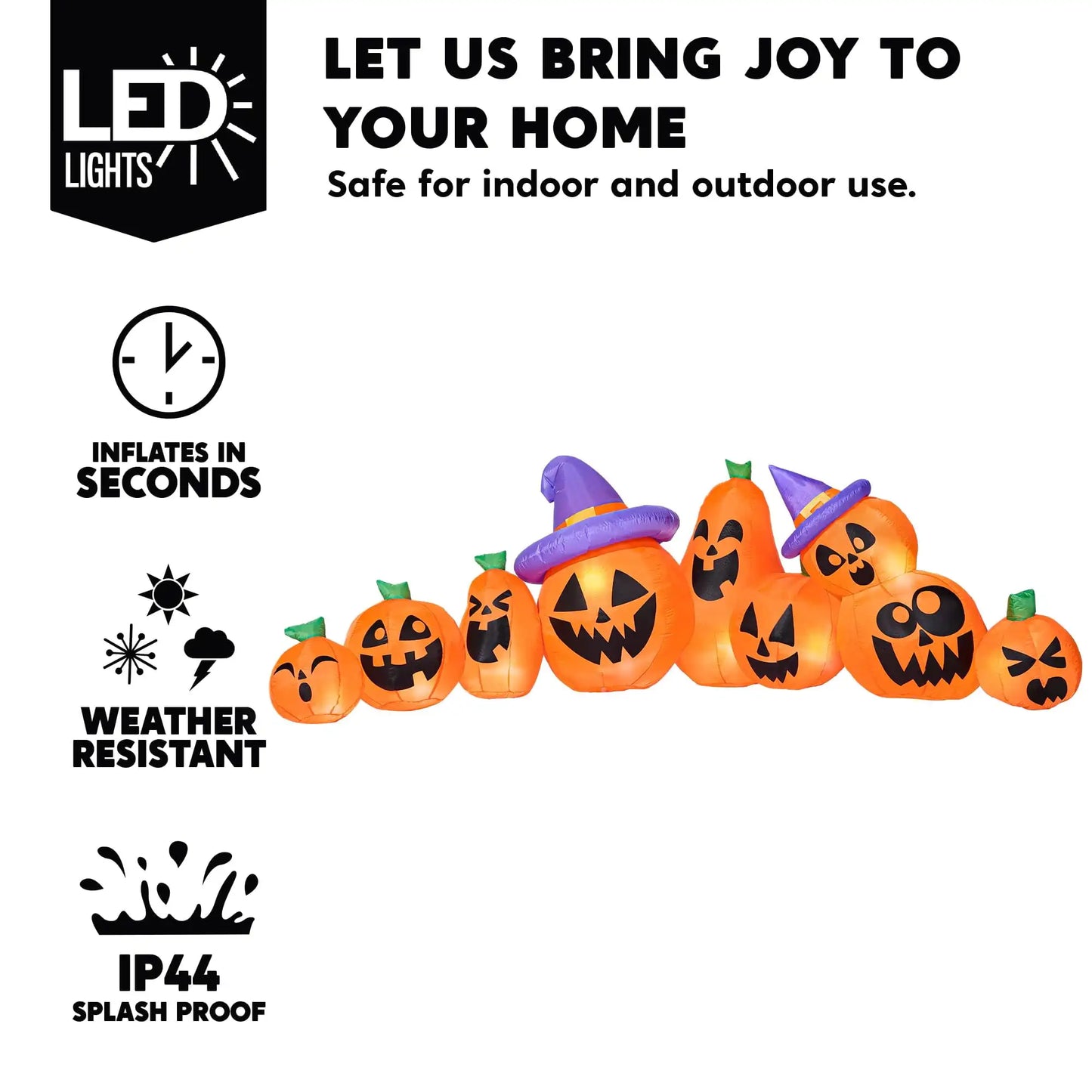 12.5 FT Long Pumpkin Halloween Inflatable with Witch Hat Decorations Inflatables with Build-in LEDs for Halloween Decor
