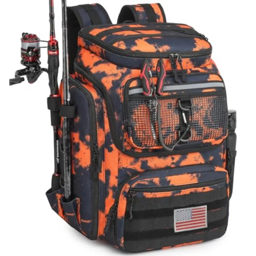 Fishing Backpack 45L with Rod Holders, Water-Resistant Tackle Backpack for Fishermen, Large Capacity Fishing Gear Bag for Trave