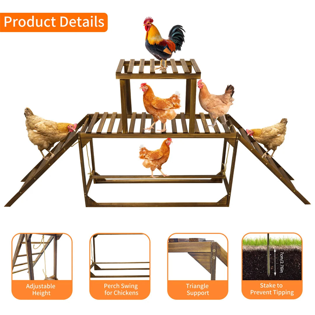 Pine Wood Chicken Perch Swing with Roosting Bars & Climbing Ladder, Activity Play Toy for Healthy Happy Backyard Farm Pets