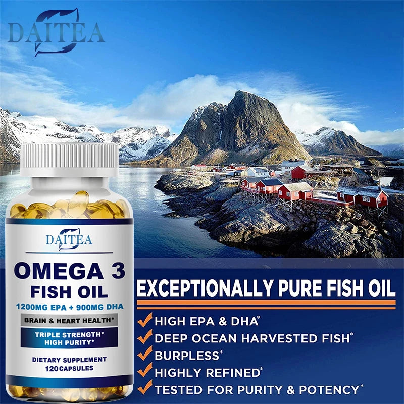 Fish Oil OMEGA-3 for Brain Cognitive Function and Memory, Heart, Joint Health - Rich in DHA and EPA