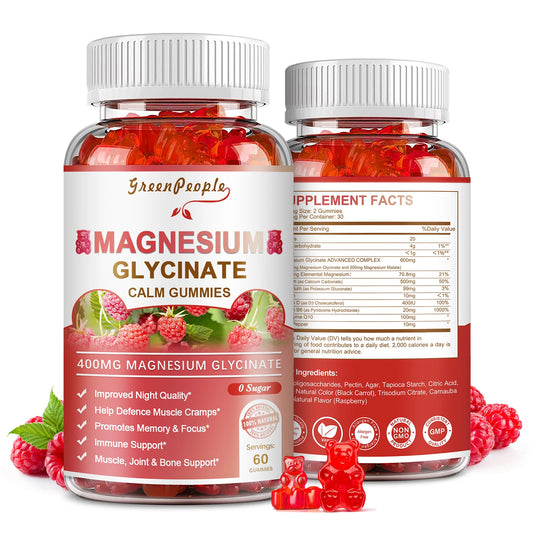400mg Magnesium Glycinate Gummies with Magnesium Malate,Vitamin D,B6 & CoQ10 for Calm Support & Sleep for Adults Raspberry