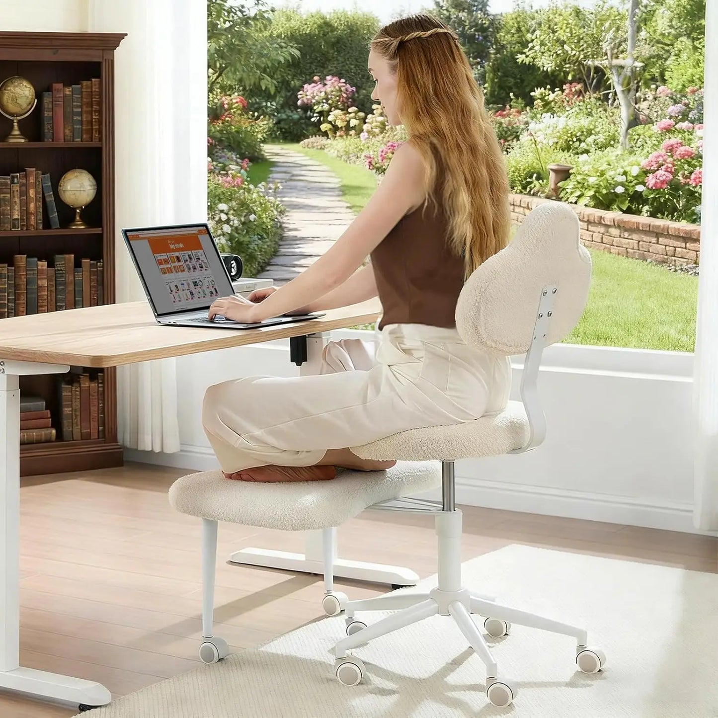 Cross Legged Office Chair with Wheels for ADHD, Ergonomic 360° Swivel Height-Adjustable Meditation Chair for Yoga,, Customized