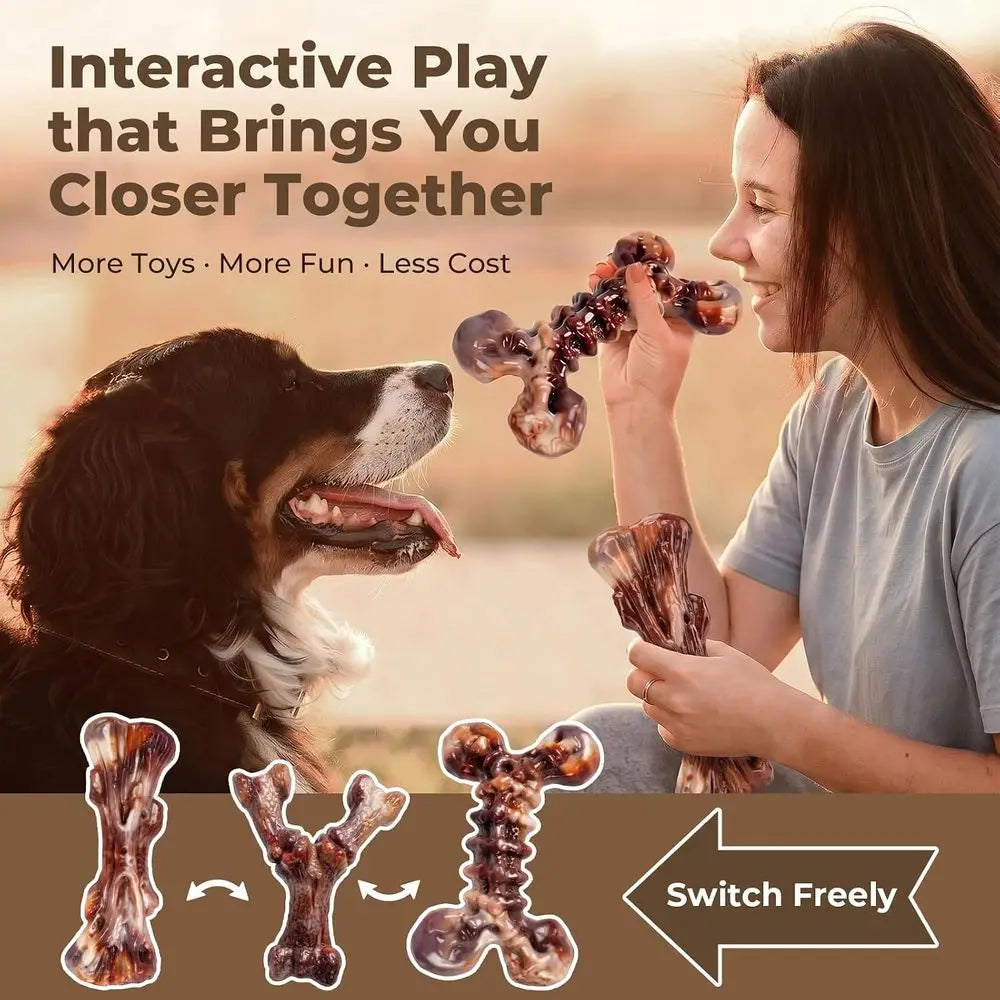 3-Pack Indestructible Dog Chew Toys or Aggressive Chewers: Bacon Flavored Rock-Hard Solid Nylon, Tough Dog Bones for Medium/Larg
